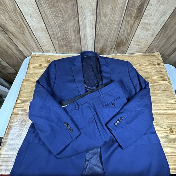 Lauren Ralph Lauren 52 R 44x29 Solid Navy Blue 100% Wool Business Suit